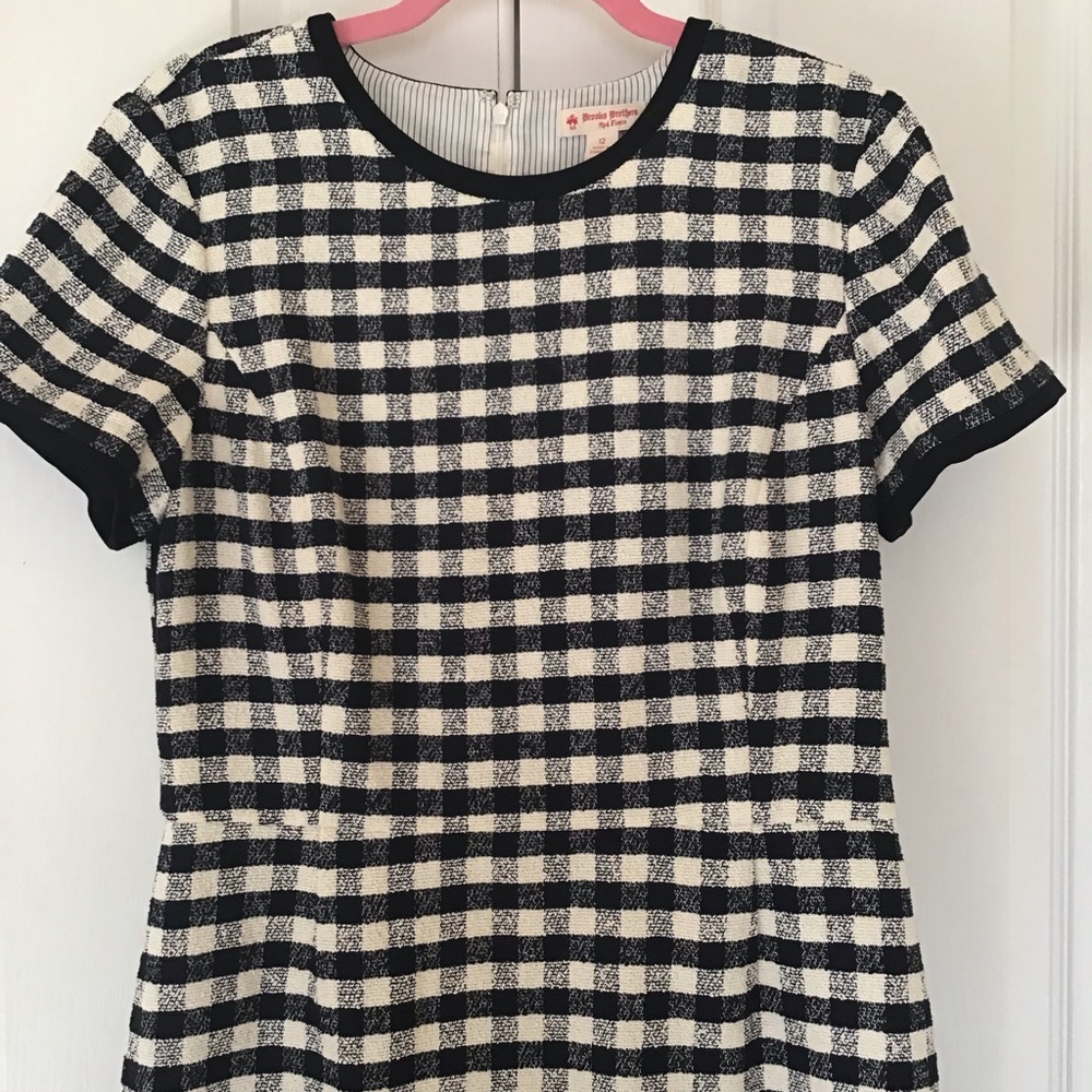 Brooks Brothers Navy and White Gingham Short Sleeve Dress with Contrast Trim - Picture 2 of 5